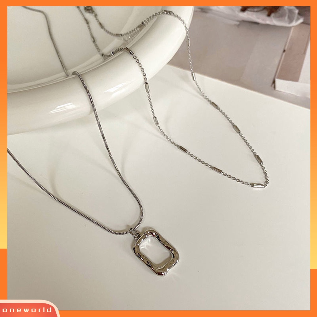 [EONE] Wanita Kalung Warna Solid Indah Pengerjaan Yang Baik Anggun Dekoratif Ringan Stainless Oblong Bentuk Liontin Tulang Selangka Kalung Hadiah Ulang Tahun