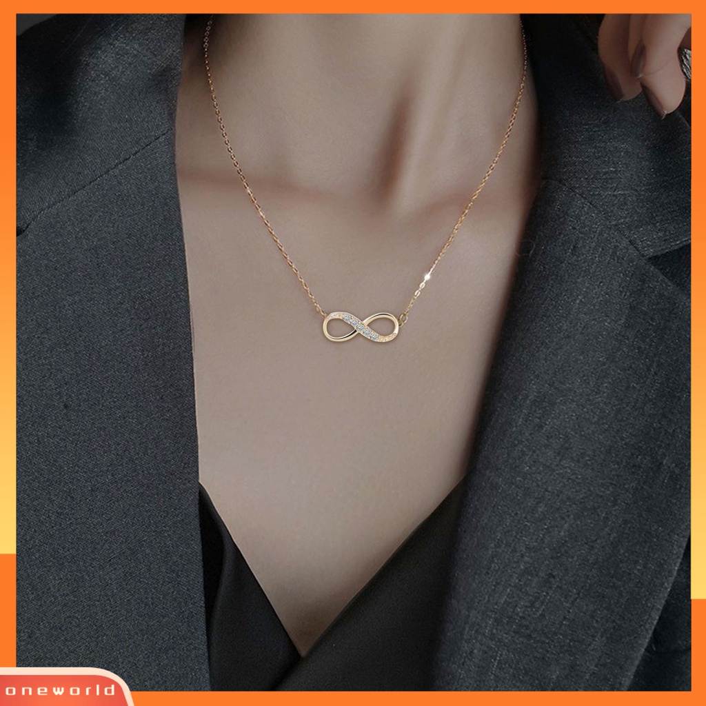 [EONE] Pesona Kalung Nomor8 Liontin Berlian Imitasi Bertatahkan Electroplating Temperamen Tidak Luntur Menghias Anti-Oksidasi Berkilau Cerah Kilau Kalung Perhiasan Aksesori
