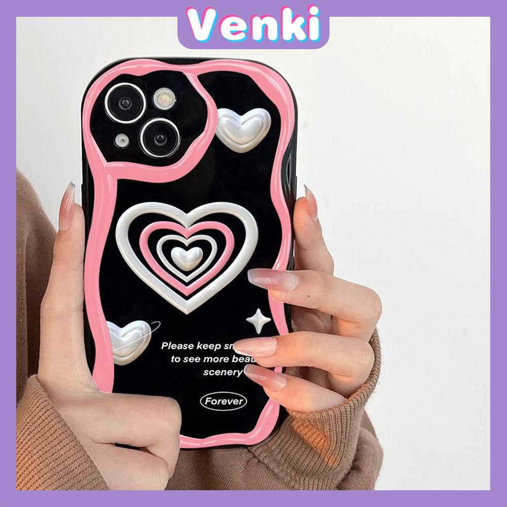 VENKI - For iPhone 11 iPhone Case 3D Curved Edge Wave TPU Airbag Shockproof Camera Cover Glossy Black Heart Shape Compatible with iPhone 14 13 Pro max 12 Pro Max xr xs max 7 8Plus