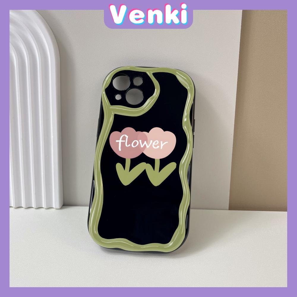 VENKI - For iPhone 11 iPhone Case 3D Curved Edge Wave TPU Airbag Shockproof Camera Cover Glossy Black Flower Compatible with iPhone 14 13 Pro max 12 Pro Max xr xs max 7Plus 8Plus