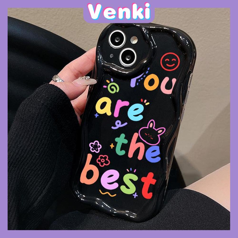 VENKI - For iPhone 11 iPhone Case 3D Curved Edge Wave TPU Airbag Shockproof Camera Cover Glossy Black Cute Compatible with iPhone 14 13 Pro max 12 Pro Max xr xs max 7Plus 8Plus