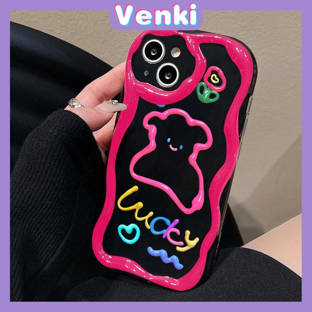 VENKI - For iPhone 11 iPhone Case 3D Curved Edge Wave Glossy Black TPU Airbag Shockproof Camera Cover Purple Bear Compatible with iPhone 14 13 Pro max 12 Pro Max xr xs max 7 8Plus