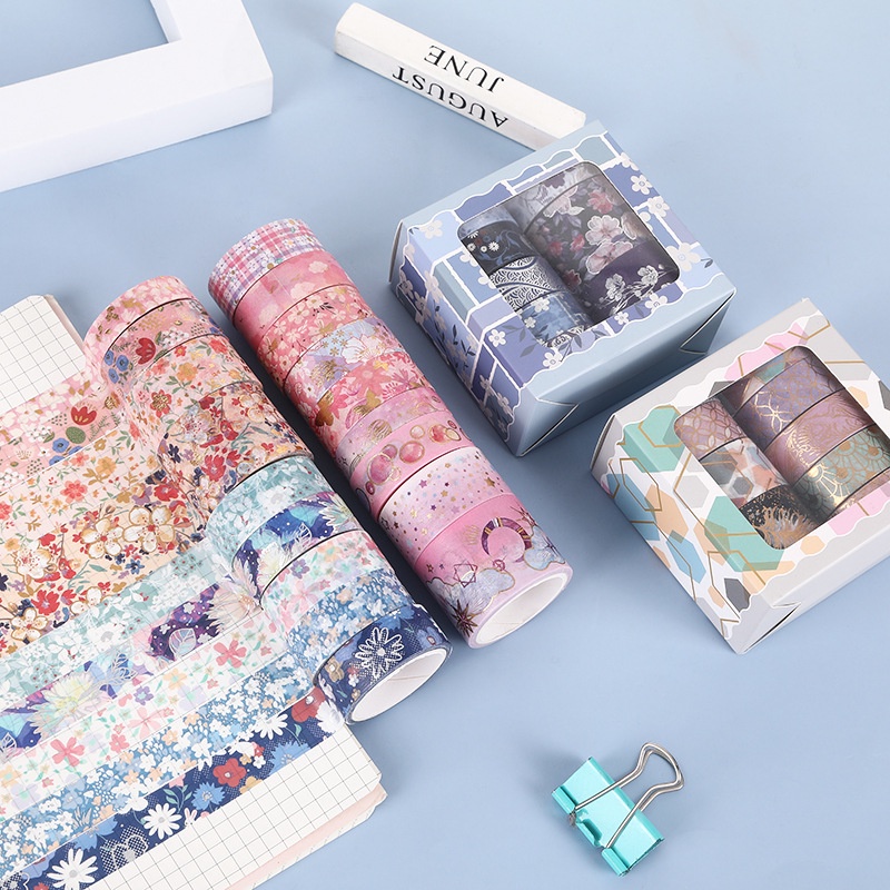 12roll Spring Fresh Washi Tape Glitter Washi Sticker Selotip Jurnal Bunga Hijau