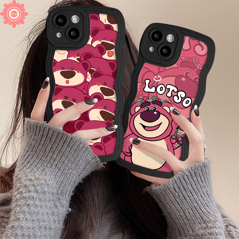 Case Untuk Samsung A23 A50s A12 A13 A04s A14 A52 A30s A03s A04 A50 A31 A11 A22 A53 A20 A33 A32 A04E A52s A02s A21s A51 F22 M22 M32 Beruang Strawberry Lucu Manyo Wavy Edge Soft Tpu Cover