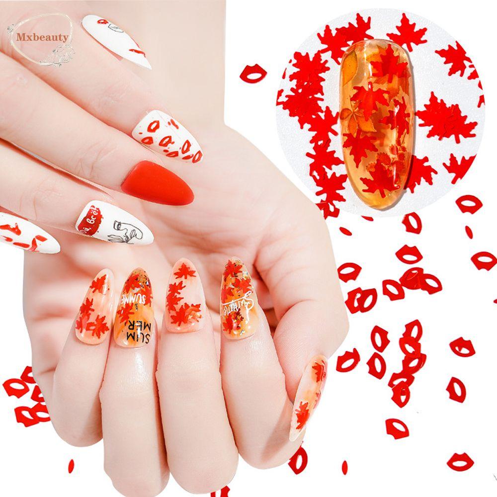 Mxbeauty Nail Art Payet Wanita Four-leaf Clover Nail Art Patch Maple Leafs Butterfly Moon DIY Nail Flakes