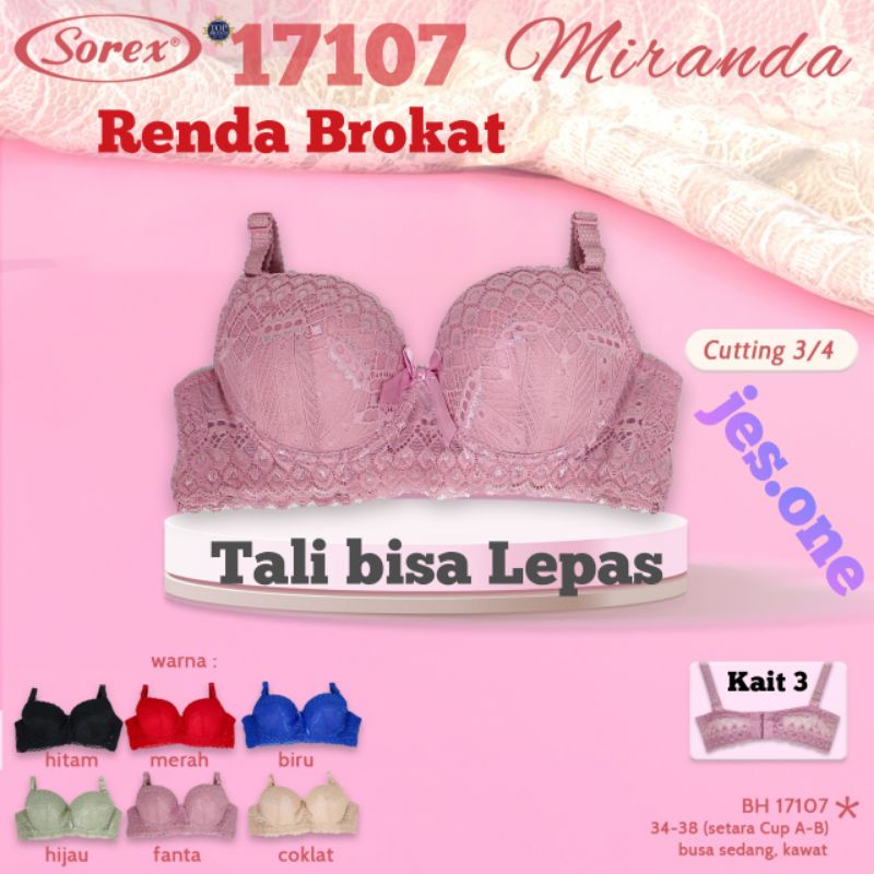 Sorex 17107 Bra BH Renda Brokat Berkawat Busa Sedang Kait 3 | SNR.official