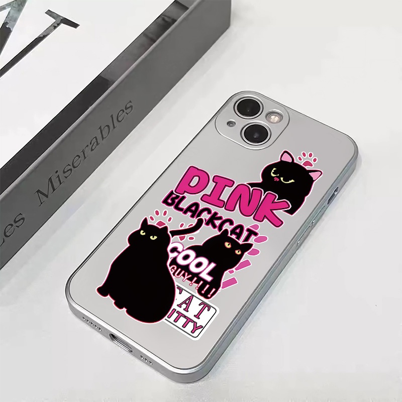 IPHONE 3cats Casing Ponsel Lembut Kompatibel Untuk Iphone11 14 13 12 Pro XS Max XR X8 7 6S Plus Casing Mini Electroplate TPU Silikon Shockproof Cover
