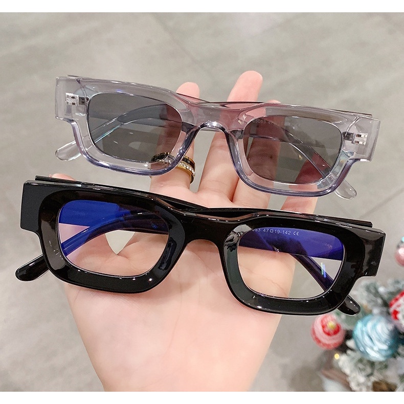 Kacamata Hitam UV400 Bingkai Kecil Persegi Gaya Vintage Untuk Pria Dan Wanita Boldie Frame Tebal Skinny Bold Persegi Panjang-2