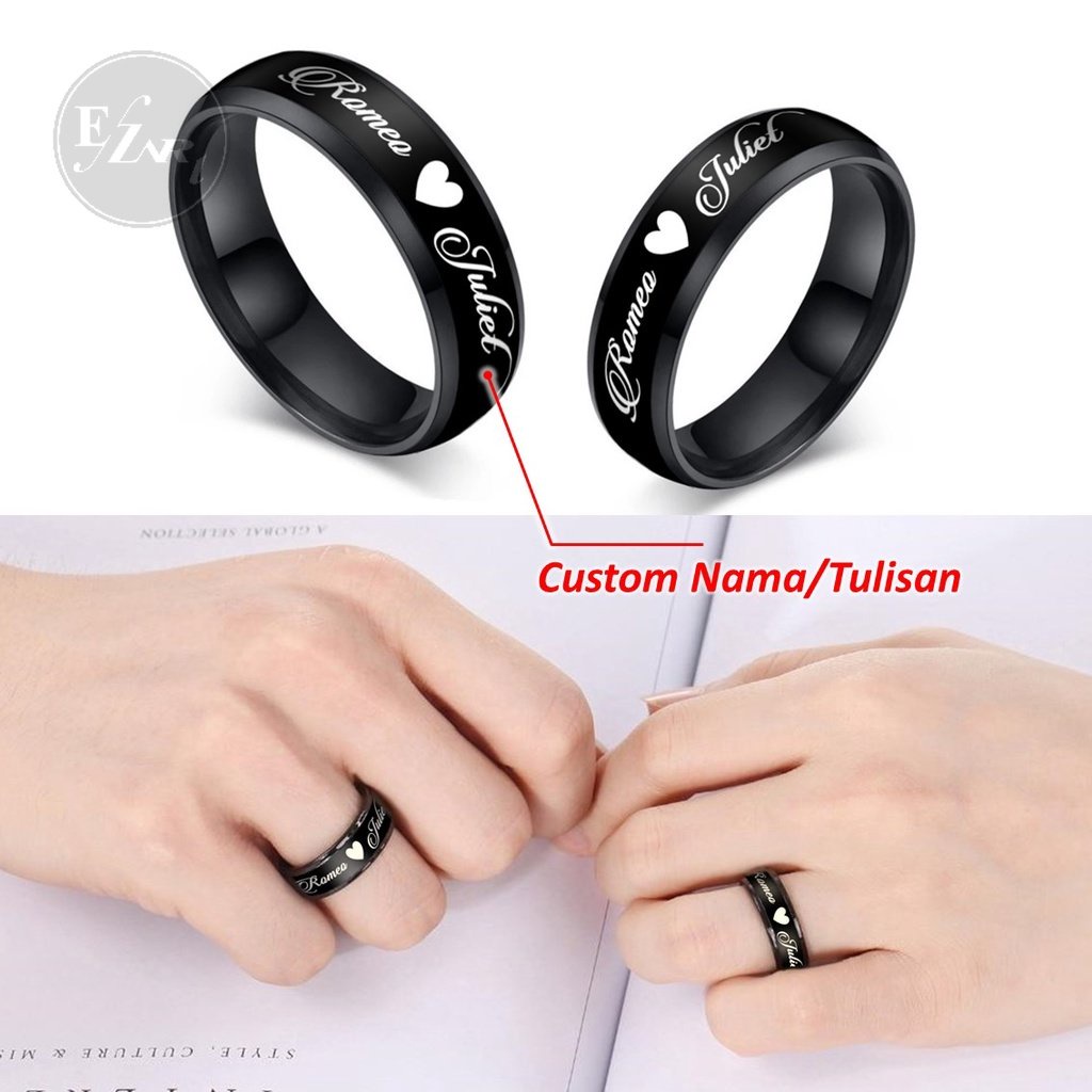 [EZArt] CINCIN CUSTOM TULISAN NAMA TANGGAL TEKS HITAM BLACK EDITION STAINLESS ANTI KARAT SIMPLE