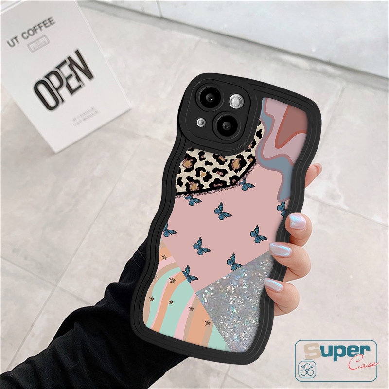 Untuk Redmi 12C 10 9A 9a1 10C 9C 10A 9T A1+Redmi Note11 10s 9s 8 9 11s 11 10 Pro POCO M3 X3 NFC Pro Mi 11T Pro Vintage Butterfly Art Kotak-Kotak Bunga Leopard Print Lembut Bergelombang Casing Edge