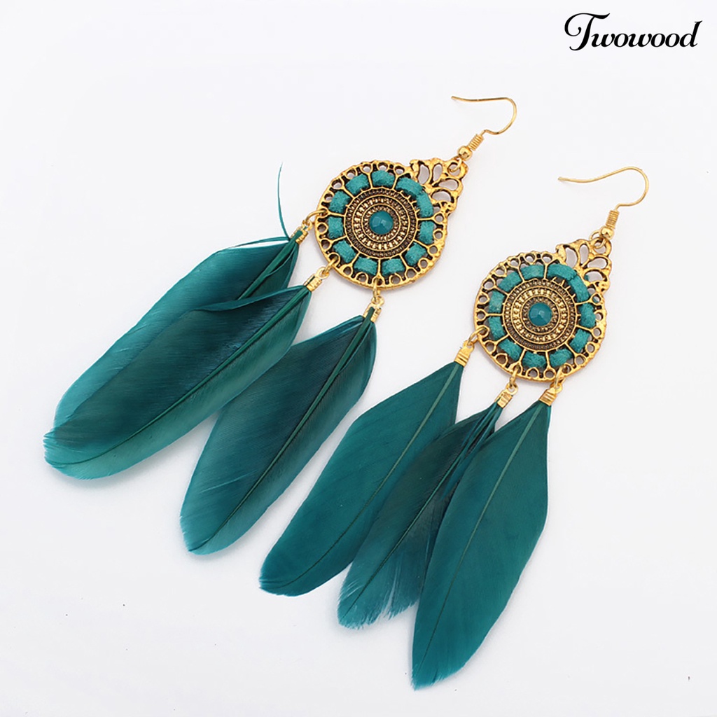 Twowood Earring Anting Eardrop Bulu Vintage Halus Elegan Untuk Ruang Ganti
