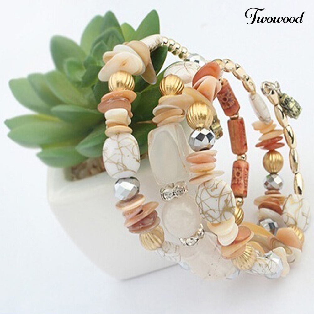 Twowood Women's Fashion Bohemian Multilayer Alloy Resin Beads Gelang Dekorasi Hadiah