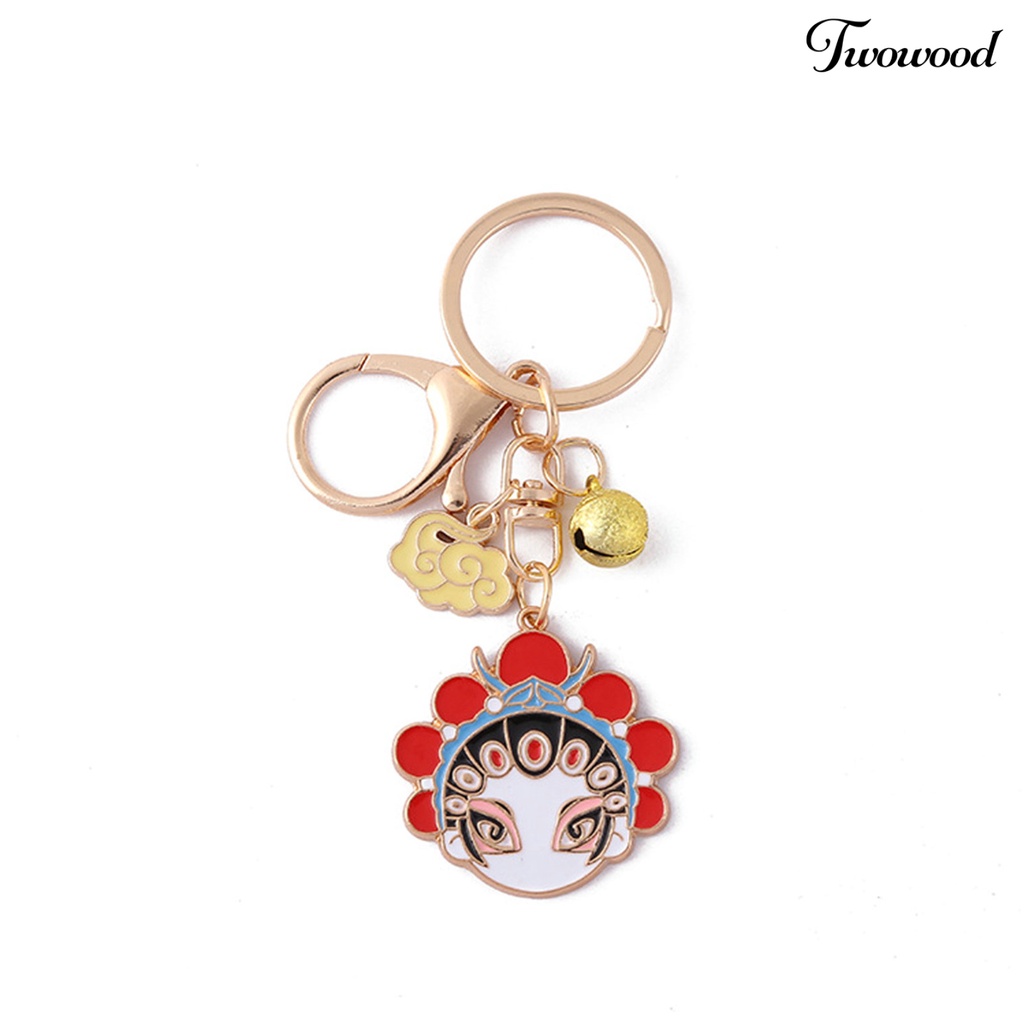 Twowood Auspicious Clouds Bell Enamel Key Chain Gaya Cina Peking Opera Key Ring Backpack Ornament