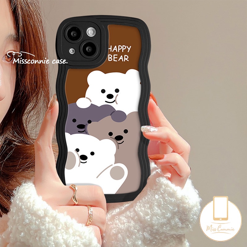 IPHONE Casing Ponsel Anak Anjing Lucu Kompatibel Untuk Iphone11 12 13 14 Pro Max7 8 6 6s 14 Plus X XR XS Max 7Plus SE 2020 Wavy Edge Soft Tpu Lovely Animals Bear Cover