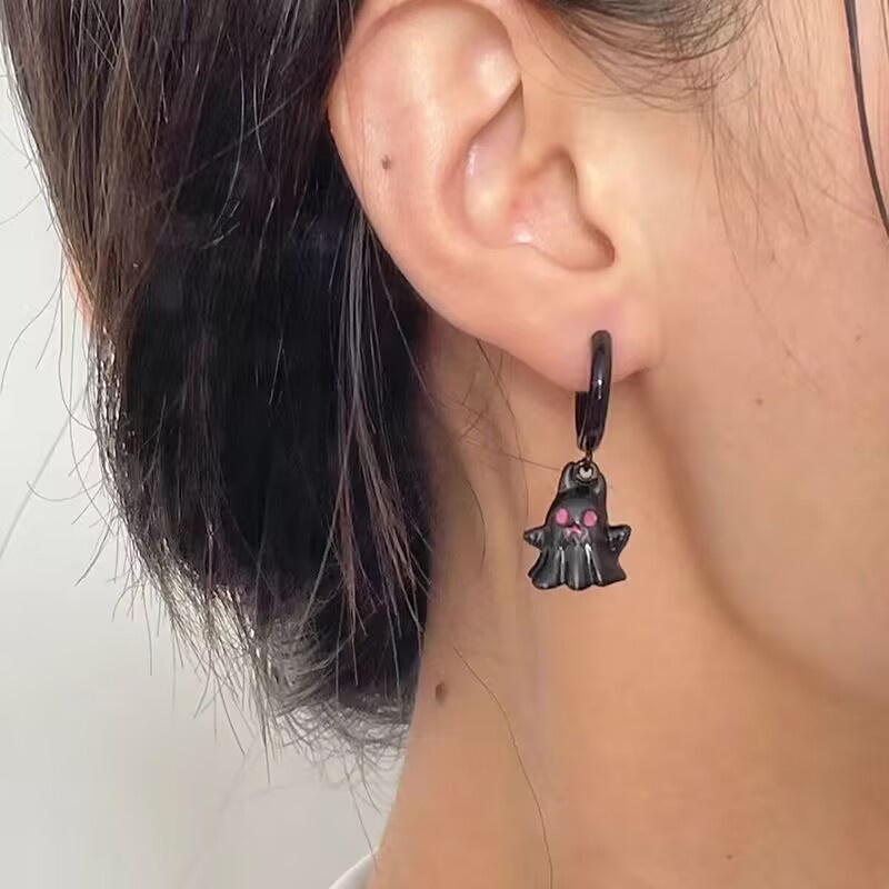 Ins Style Gothic Anting Hantu Kecil/Giwang Telinga Berlian Air Pink Asimetris Lucu/Y2k Pendant Earring