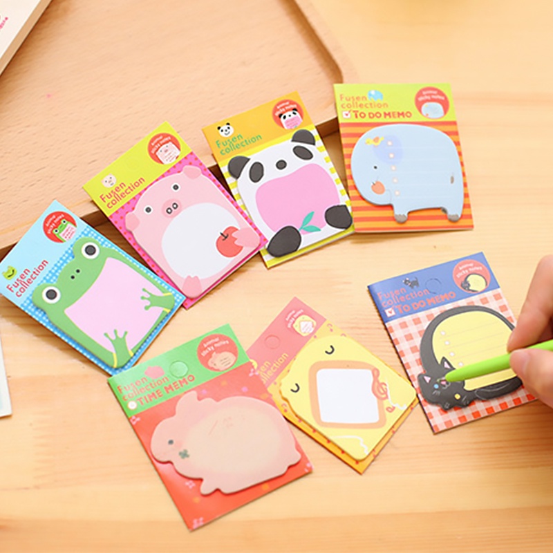 1lembar Kartun Hewan Sticky Notes/Memo Pads Portable Removable/Kertas Nota Perekat Diri Perlengkapan Sekolah Pesan Stiker