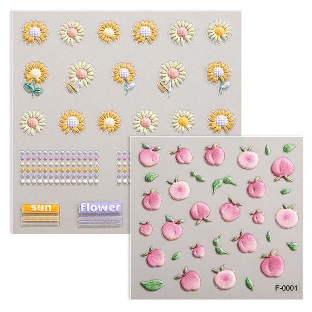 Needway Bunga Stiker Kuku Korea Ins Style Dogs Sunflower Peaches Self Adhesive Nail Dekorasi