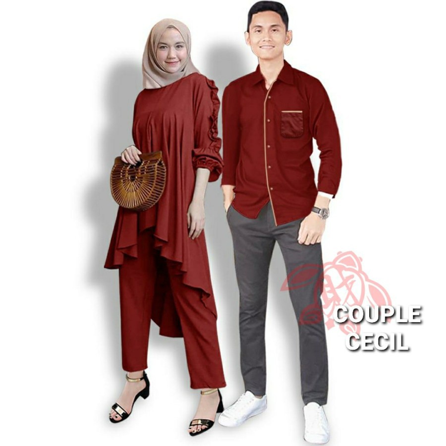 GAMIS COUPLE BAJU MUSLIM SUAMI ISTRI PASANGAN KEKINIAN BATIK KAPEL KONDANGAN PESTA POLOS CECIL