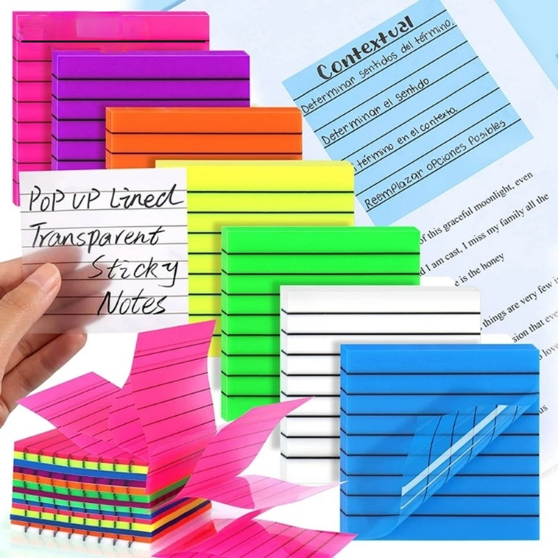 50lembar Transparan Horizontal Line Sticky Note/Stiker Kenyamanan Pesan Indeks Tahan Air Alat Tulis Siswa Dapat Ditulis