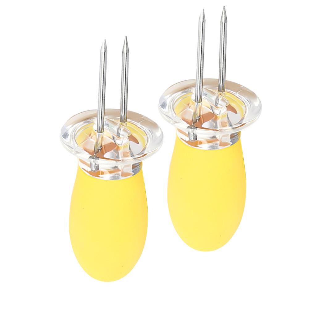 2pcs Tusuk Jagung Barbeque Corn Fork Stainless Tusuk BBQ Dengan Gagang Silikon