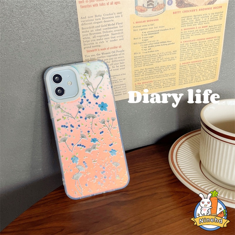 IPHONE Casing Kompatibel Untuk Iphone14 13 12 11 Pro Max X Xr Xs Max8 7 6 Plus SE 2020 Ins Halo Dye Gradasi Laser Dicat Bunga Rumput Ponsel Case Anti-Jatuh Silikon Akrilik Hard Case