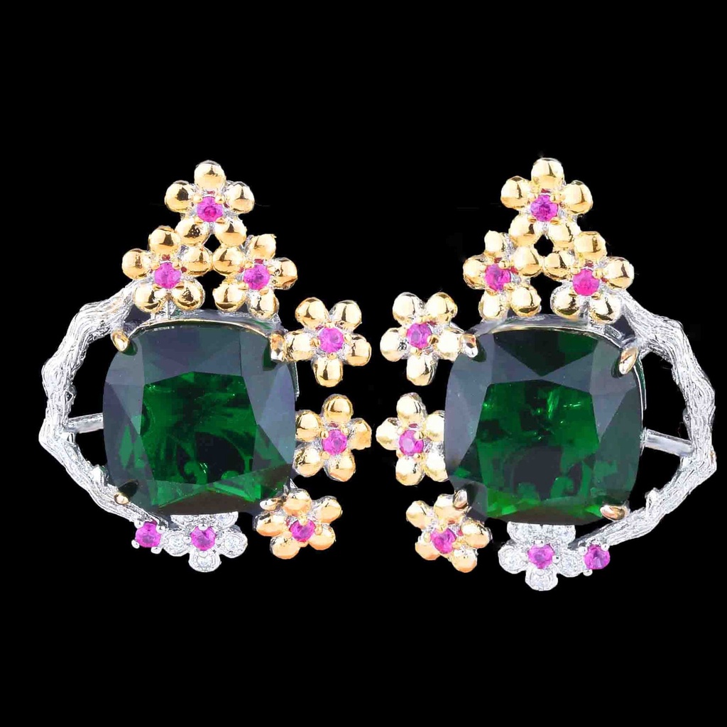 Goldkingdom Aksesoris Perhiasan Fashion Ready Stock Salju Ban Tulang Plum Ruby Set Two-tone Emas Emerald Pendant Stud Earrings