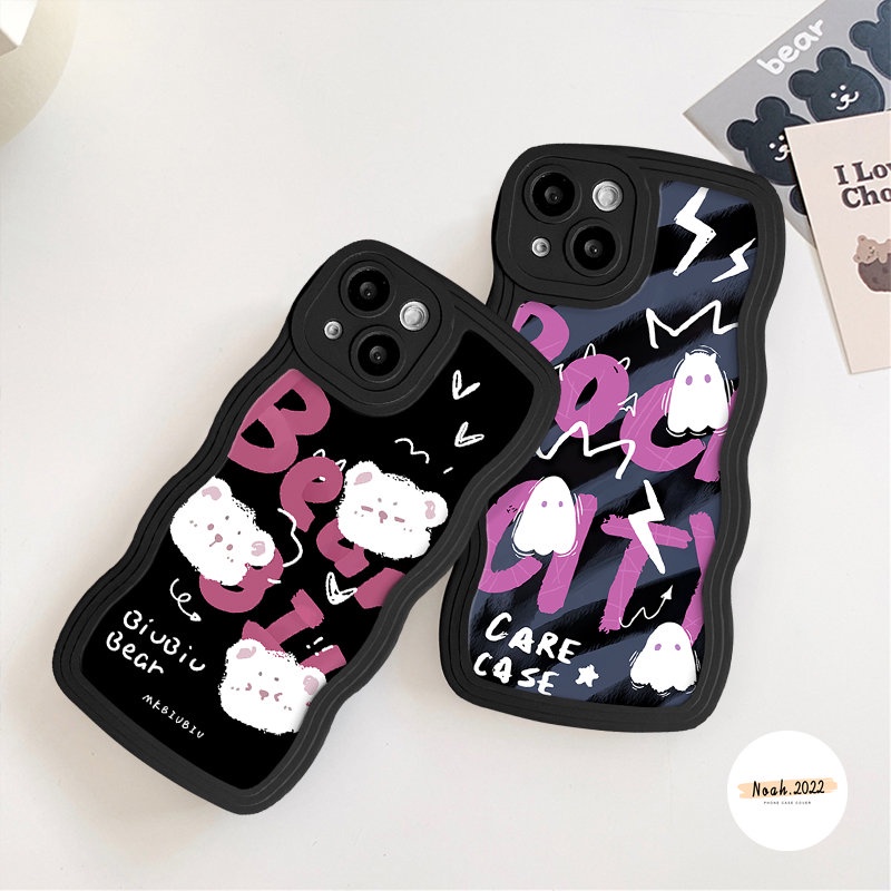 Case Untuk Oppo A17 A16 A55 A5s A17K A57 A15 A12 A5s A54 A5 A78 A3s A53 A7 A74 A1k A16K A9 A95 A16s Reno 8T 7Z 6 A76 A77s A96 A77 Wavy Edge Cute Ghost Monster Kartun Beruang Lembut Sarung