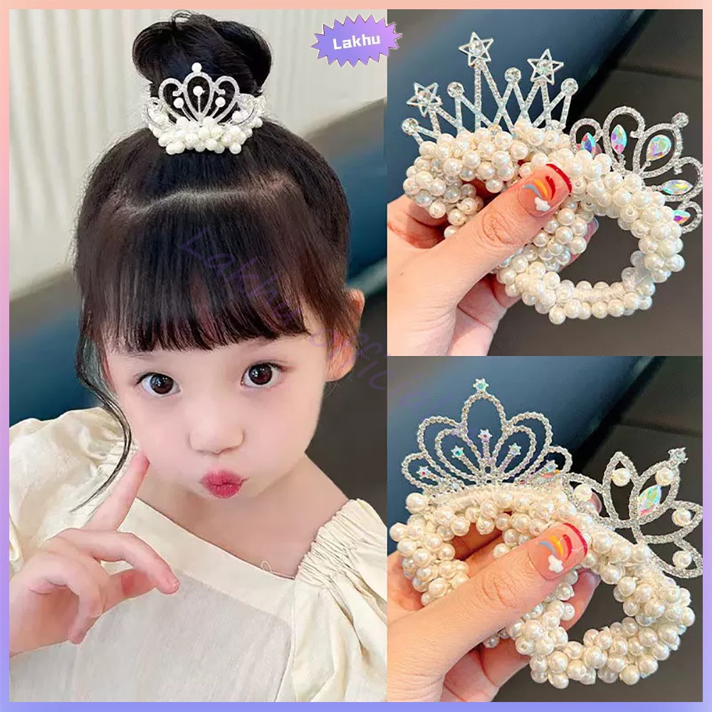 Lakhu Ikat Rambut Anak Perempuan Model Mahkota Mutiara Karet Rambut Anak Lucu