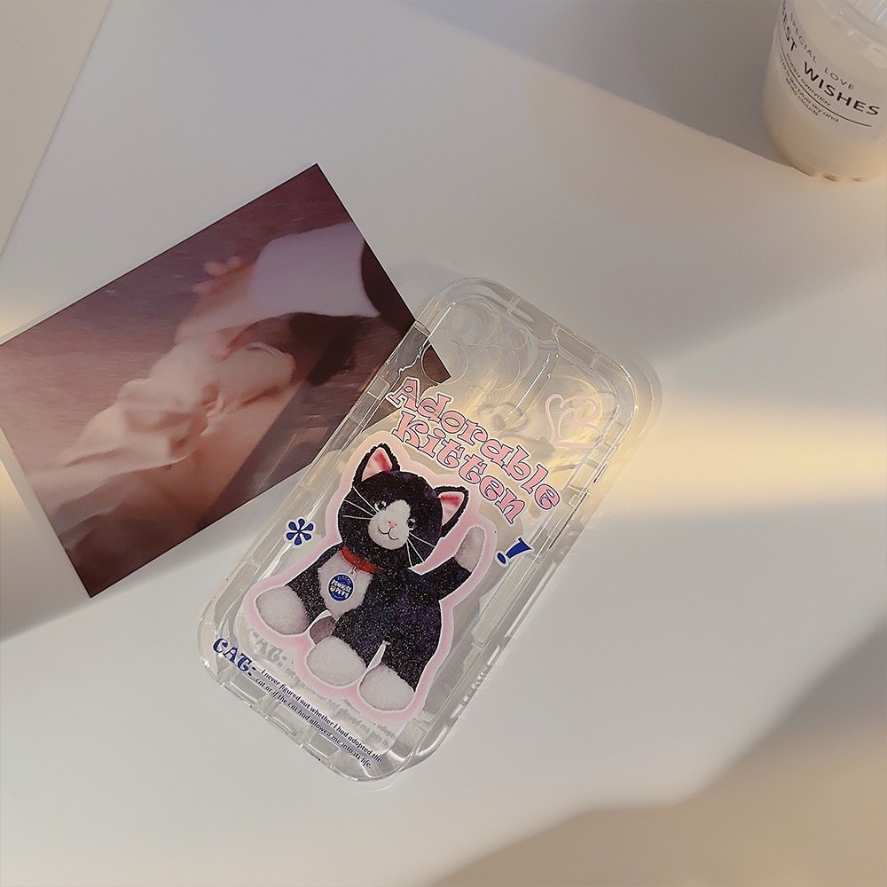 IPHONE Ins Lucu Kucing Kartun Silikon Case Dengan Glitter CardsFor Iphone14 11 12 13 PRO MAX Casing Cover Pelindung AT0284