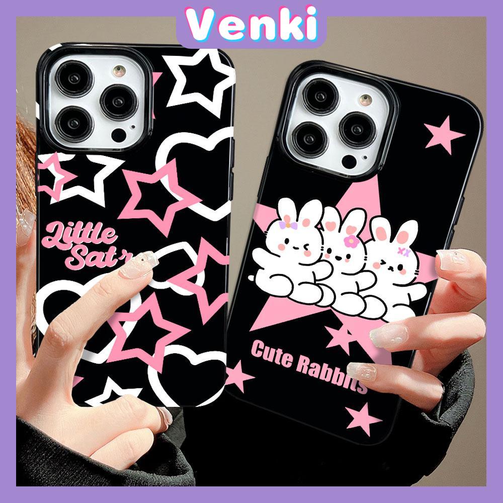 VENKI - For iPhone 11 iPhone Case Black Glossy TPU Soft Case Shockproof Protection Camera Cute Love Rabbit Compatible with iPhone 14 13 Pro max 12 Pro Max xr xs max 7Plus 8Plus