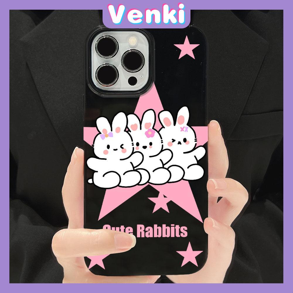 VENKI - For iPhone 11 iPhone Case Black Glossy TPU Soft Case Shockproof Protection Camera Cute Love Rabbit Compatible with iPhone 14 13 Pro max 12 Pro Max xr xs max 7Plus 8Plus