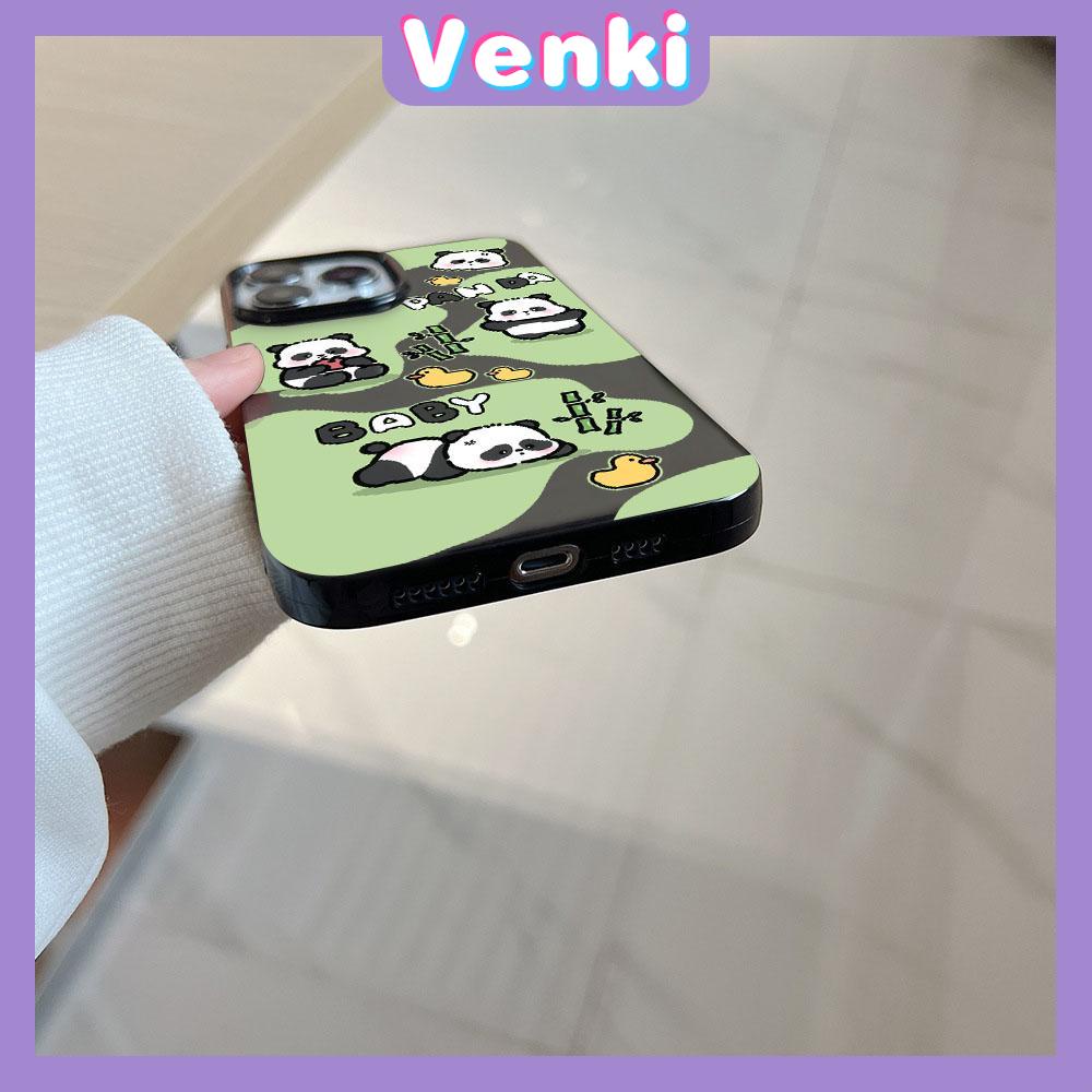VENKI - For iPhone 11 Phone Case Black Glossy TPU Soft Case Shockproof Protection Camera Cute Panda Eating Bamboo Compatible with iPhone 14 13 Pro max 12 Pro Max xr xs max 7 8 Plus