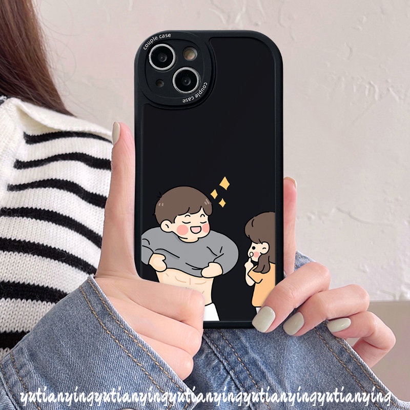 IPHONE Kreatif Lucu Otot Perut Anak Laki-Laki Perempuan Case Kompatibel Untuk Iphone11 13 12 14 Pro Max 7Plus 6 7 6s 8plus XR XS X Max SE 2020 Pasangan Shockproof Soft Silicone Lovers Phone Cover