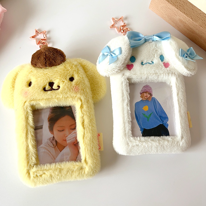 Sanrio Kuromi Plush Photocard Holder 3inch Kartun Bus Card Bag Untuk idol Photo Card Pelindung Case Dengan Gantungan Kunci