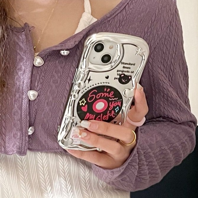 Cream Star Love Mirror Soft CaseiPhone 7 8 Plus IPhone X XS XR Max 11 12 13 14 Pro Max 14 Plus Girl Woman Fashion Tulip Flower Tape CD Record Cute Pretty Case Make Up Casing HP iPhone 12 Pro Max