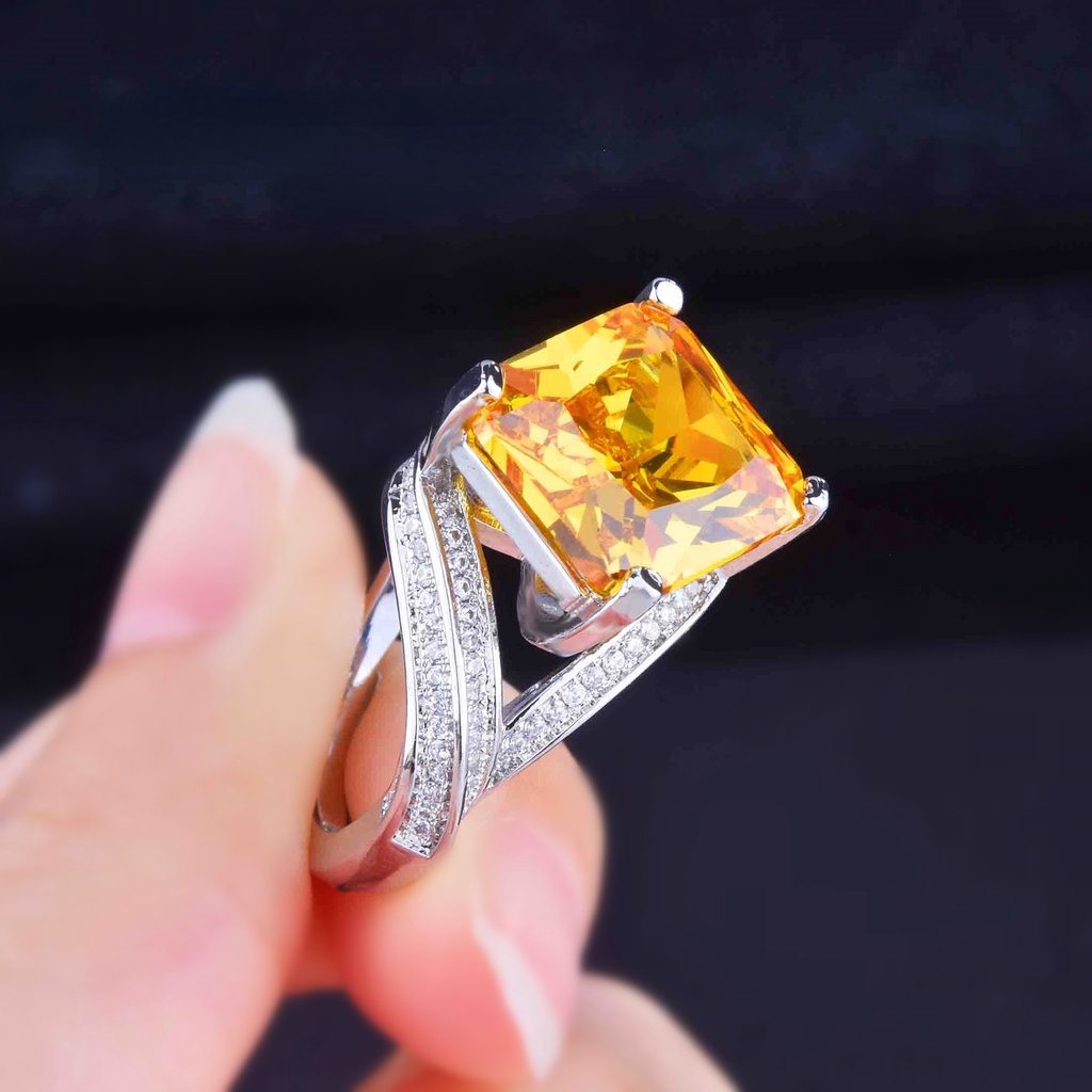 Goldkingdom Aksesoris Perhiasan Fashion Ready Stock Ascher Cincin Berlian Kuning Kreatif Berbentuk Berlian Cincin Wanita