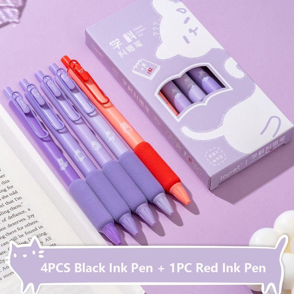 Populer 5PCS Gel Pen Lucu Kreatif Alat Tulis Merah Koreksi Kesalahan Pena 0.5mm Pena Netral