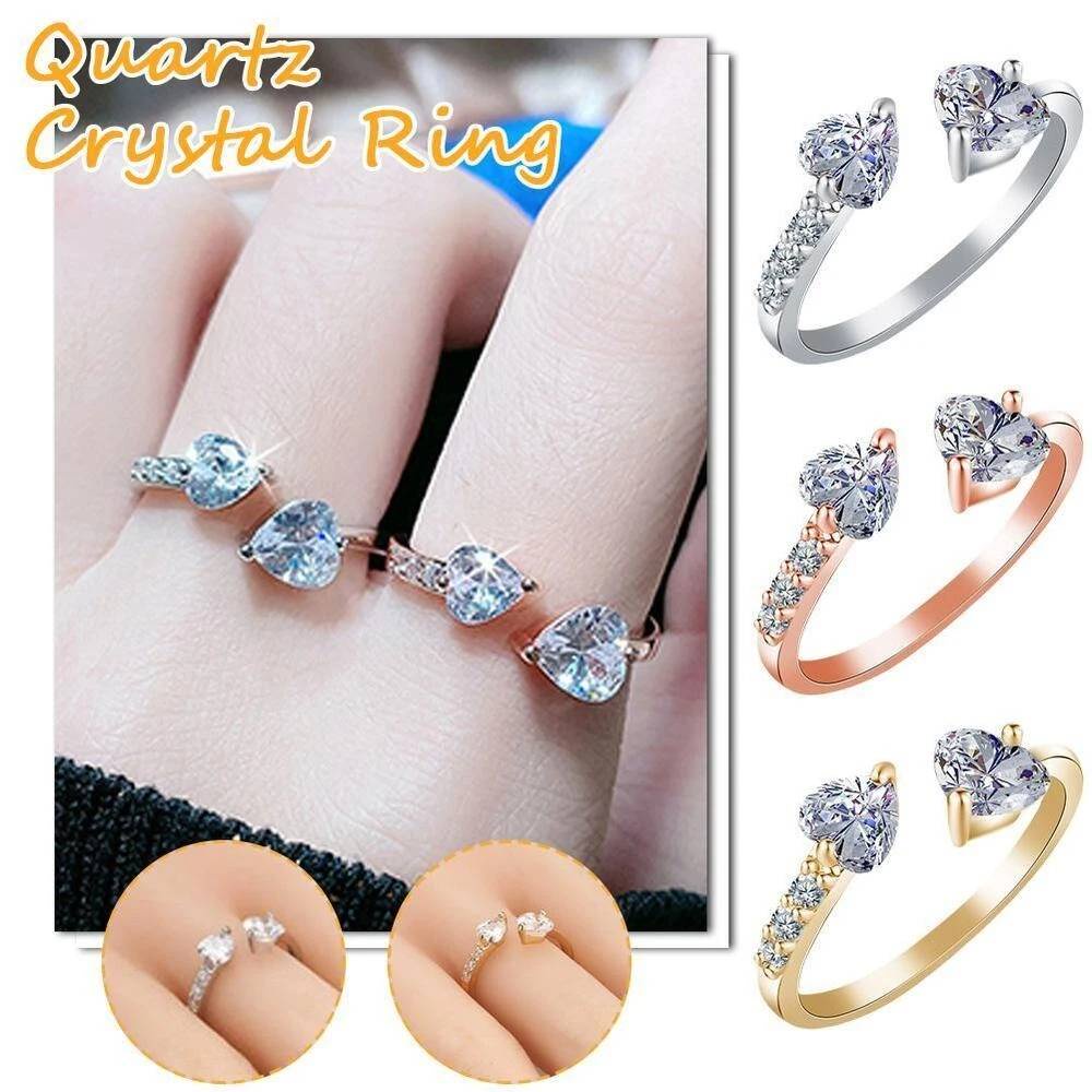 Kreatif Berlian Bertatahkan Cincin Cinta Hati Ganda/Wanita Elegan Cincin Jari Yang Dapat Disesuaikan/Cincin Pasangan Pernikahan Zirkon Bertatahkan Tipis Halus/Perhiasan Fashion