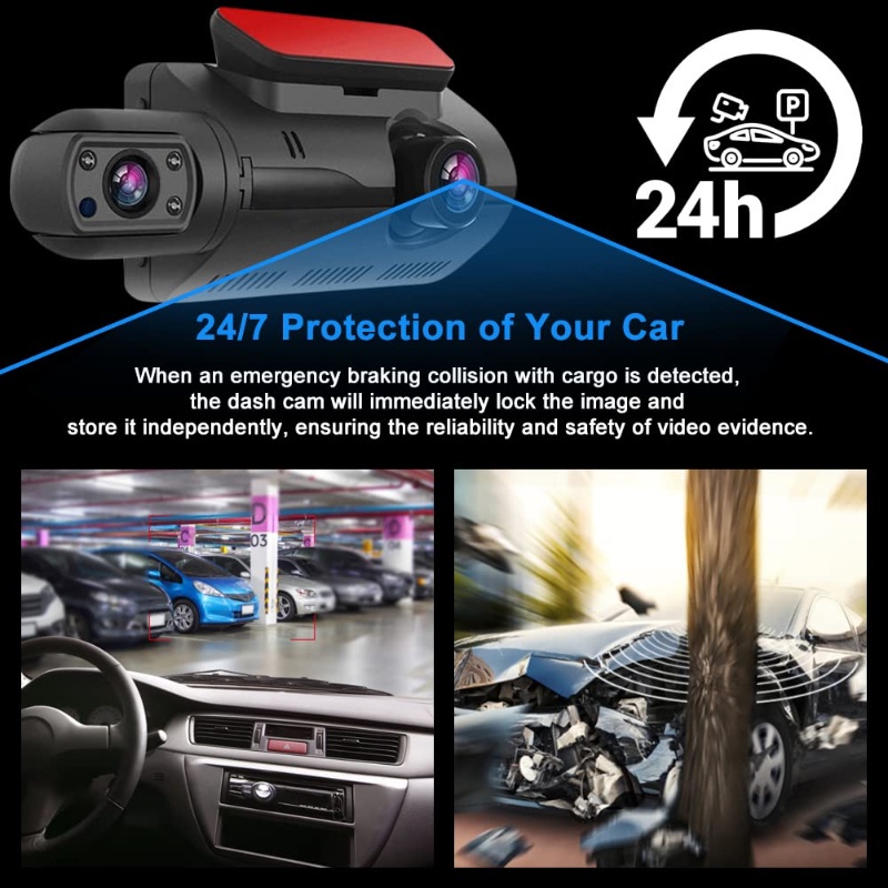 Dash Cam Mobil 1440p Dual Lens Front Inner Night Vision 3&quot; Ips Screen G-sensor 170°angle Loop Recording