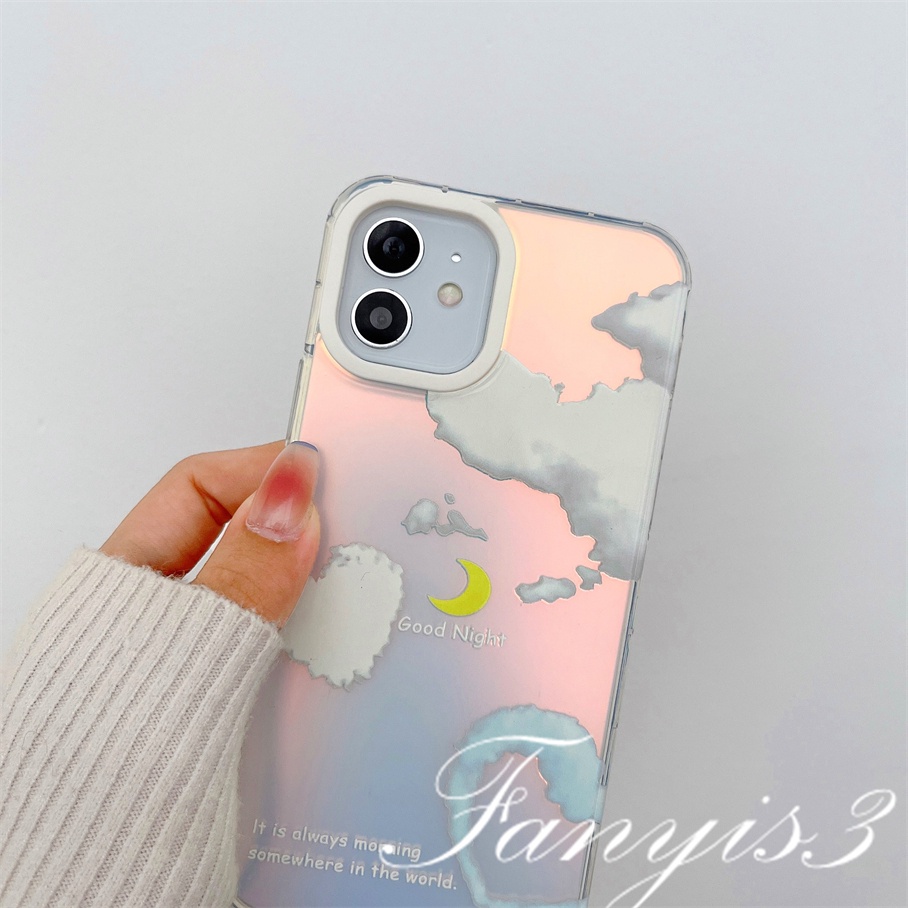 Compatible For IPhone 14 13 12 11 Pro Max X XR Xs Max 8 7 Plus SE 2020 Kompatibel Untuk Hati Berbentuk Awan IMD Laser Gradiasi Ponsel Case TPU Lembut Shockproof Cover Pelindung