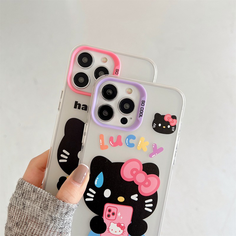 Lucky Play Phone Hello Kitty Skin Feel Soft Case HP iP iPhone 12 13 14 Pro Max 11 Girl Woman FTD Casing Apple