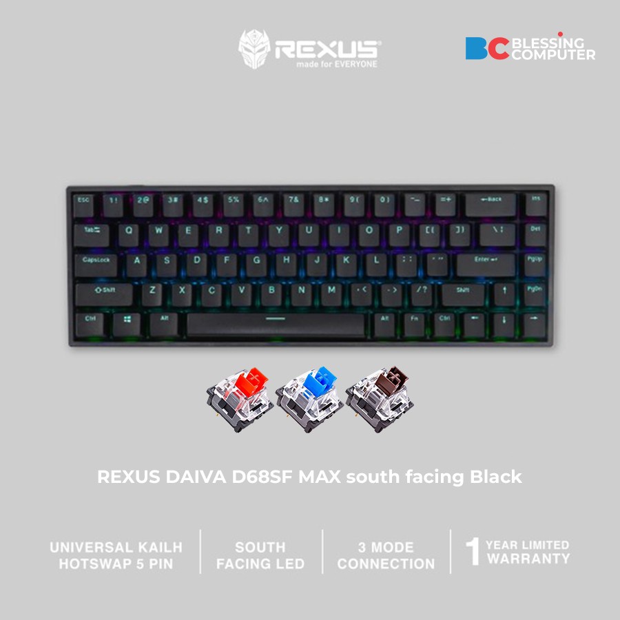 Rexus Daiva D68SF MAX South Facing Hotswappable Mechanical Gaming 3in1