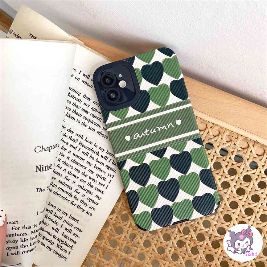 IPHONE Kompatibel Untuk Iphone14 13 12 11 Pro Max SE 2020 X Xr Xs Max8 7 Plus Kreatif Fashion Hijau Cinta Garis Perlindungan Shockproof Casing Ponsel Lembut Silicon Cover XJJJJ