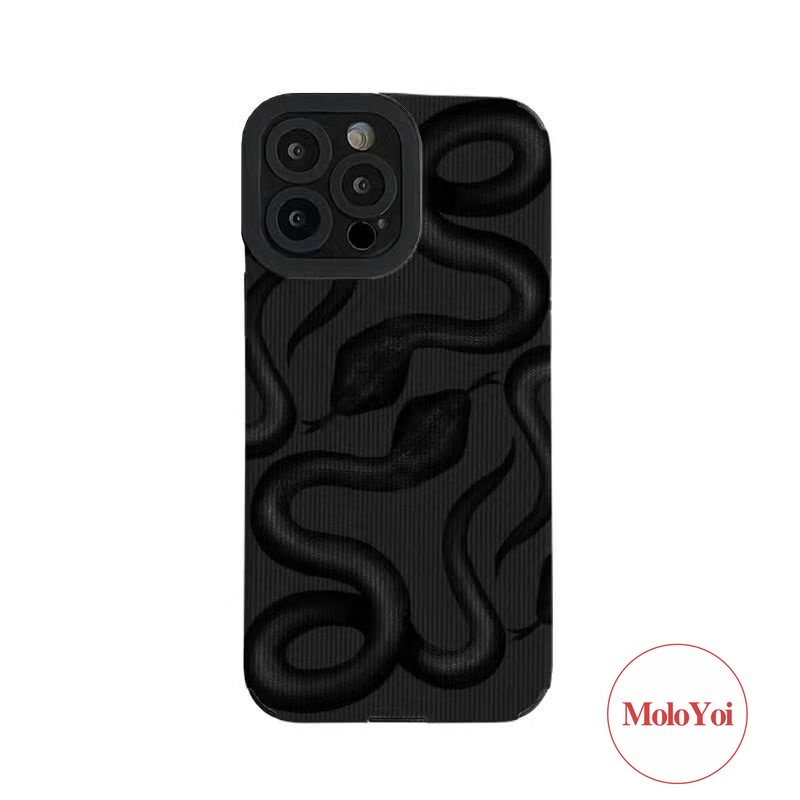 IPHONE Casing Tahan Guncangan Ular Raja Hitam Tekstur Kulit Mewah Kompatibel Untuk Iphone11 Pro Max12 14 13 Pro MAX 7Plus XR XS X Max7 8 Plus Silikon Lembut Phone Cover