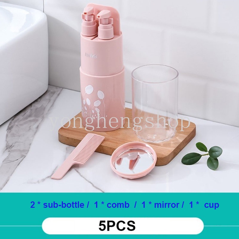 5pcs/set Kreatif Perjalanan Portabel Gelas Kumur Pasta Gigi Sikat Gigi Kotak Penyimpanan Dengan Sisir Cermin Botol Sampo Peralatan Mandi Organizer Cangkir Aksesoris Kamar Mandi