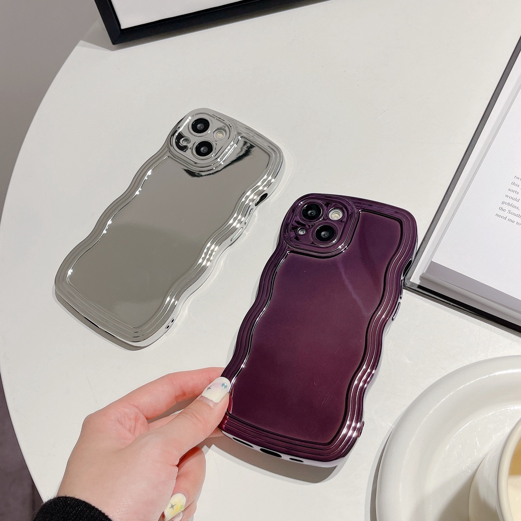 Wave Mirror Silver electroplate Phone Case for IPhone 11 13 12 14 PRO Max Make up Phone Case for Women Girl