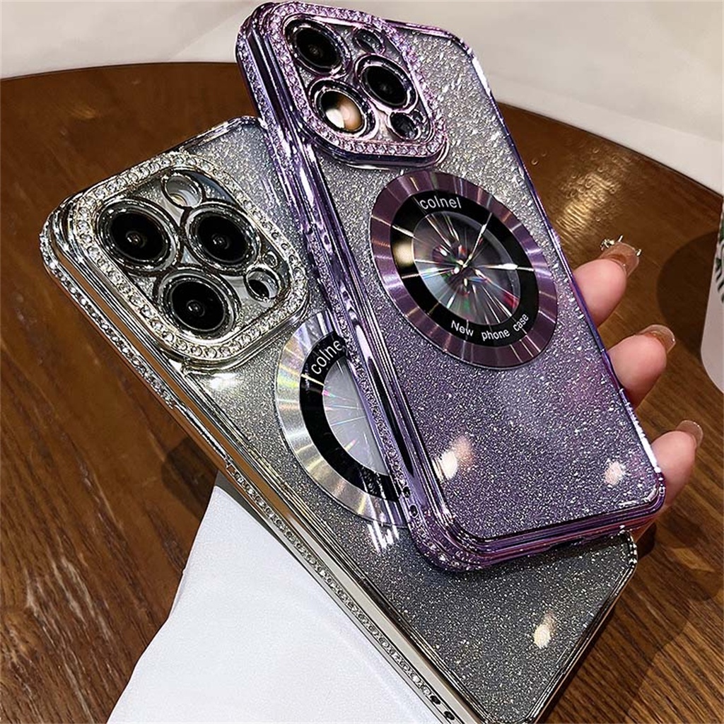 Case Cincin Magnetik Logam iPhone 14 Pro Max case iPhone 13 Pro Max11 12 Pro Max14 Plus Kedip Berlian Imitasi Perlindungan Kamera TPU shock protection soft case