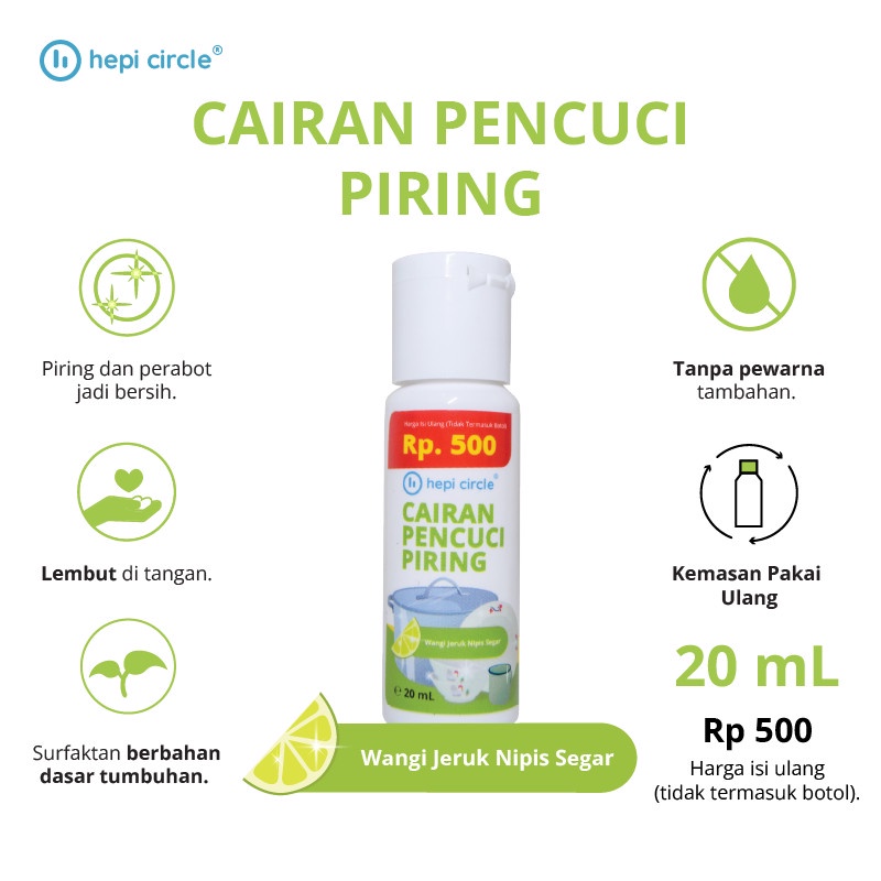 Hepi Circle Cairan Pencuci Piring Wangi Jeruk Nipis 20 mL - Kemasan + Isi