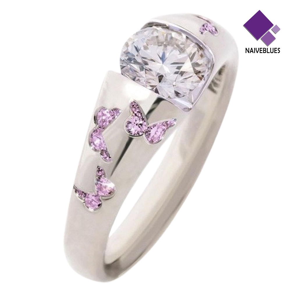 &lt; Naiveblues &gt; Cincin Aksesoris Perhiasan Motif Kupu-Kupu Bahan Alloy Cubic Zirconia Finger Untuk Wanita