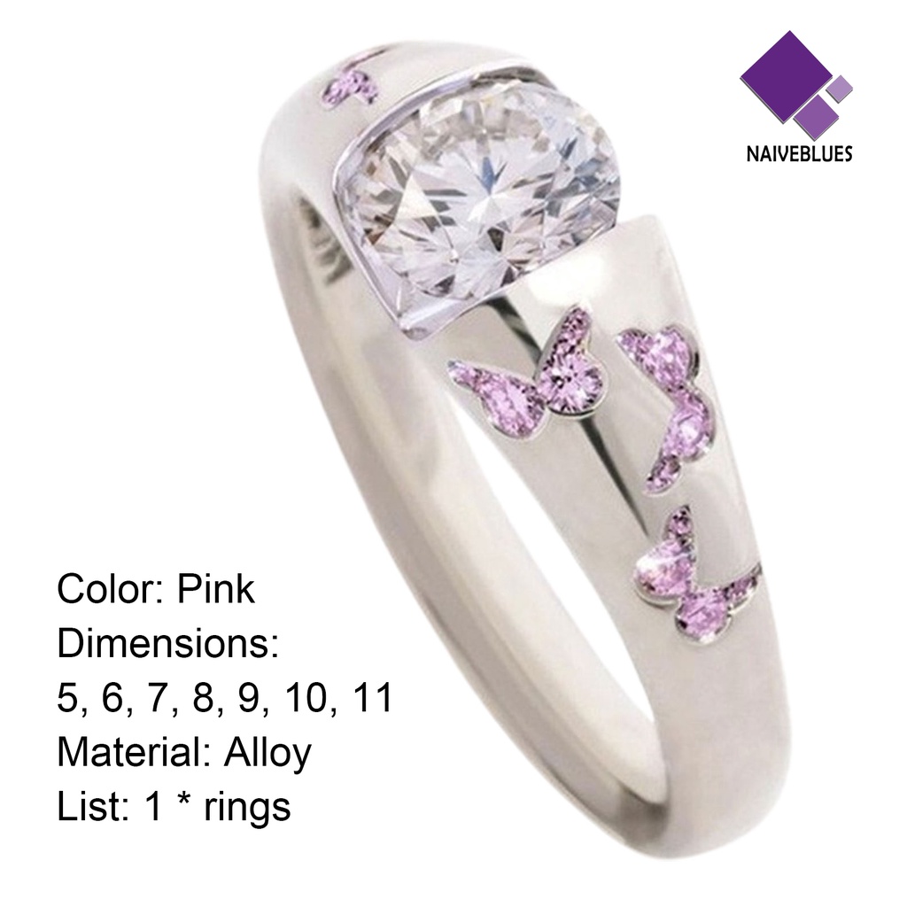 &lt; Naiveblues &gt; Cincin Aksesoris Perhiasan Motif Kupu-Kupu Bahan Alloy Cubic Zirconia Finger Untuk Wanita